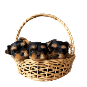 teacup and toy Yorkie puppies playing together